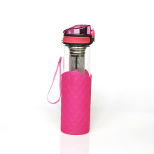 High-quality Pink Silicone Sleeve Glass water Bottle with String